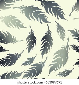Seamless vector background with decorative feathers. Cloth design, wallpaper.
