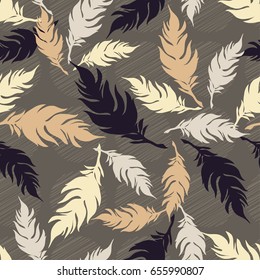 Seamless vector background with decorative feathers. Cloth design, wallpaper. Textile rapport.
