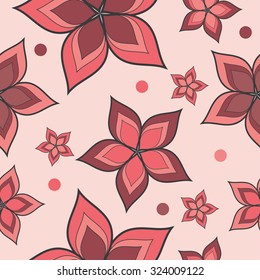 Seamless vector background with decorative flowers and polka dots