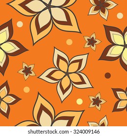Seamless vector background with decorative flowers and polka dots