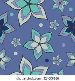 Seamless vector background with decorative flowers and polka dots