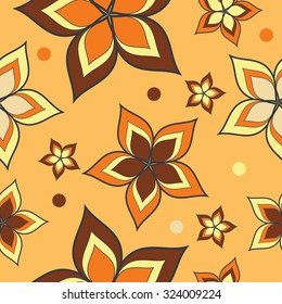 Seamless vector background with decorative flowers and polka dots
