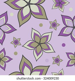 Seamless vector background with decorative flowers and polka dots