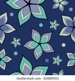 Seamless vector background with decorative flowers and polka dots