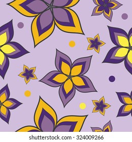 Seamless vector background with decorative flowers and polka dots