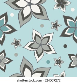 Seamless vector background with decorative flowers and polka dots