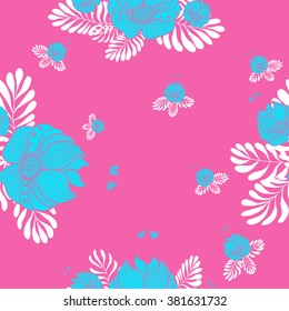 Seamless vector background. Decorative flowers and leaves.