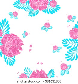Seamless vector background. Decorative flowers and leaves.