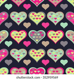 Seamless vector background with decorative hearts and double exposure