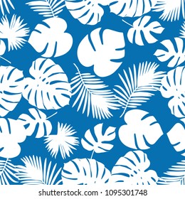 Seamless vector background with decorative leaves. Texture of palm leaves. Textile rapport.