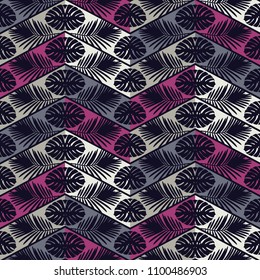 Seamless vector background with decorative leaves. The texture of the zigzag. Texture of palm leaves. Textile rapport.