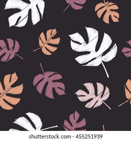 Seamless vector background with decorative leaves. Print. Cloth design, wallpaper.