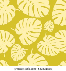 Seamless vector background with decorative leaves. Palm leaves. Print. Cloth design, wallpaper.
