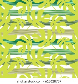 Seamless vector background with decorative leaves. Palm leaves.