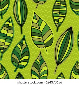 Seamless vector background with decorative leaves. 
