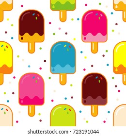 Seamless vector background with decorative Popsicle. Pattern with ice cream.  Cute cartoon Popsicle. Textile rapport.