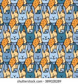 Seamless vector background with decorative rabbits. Print. Cloth design, wallpaper.