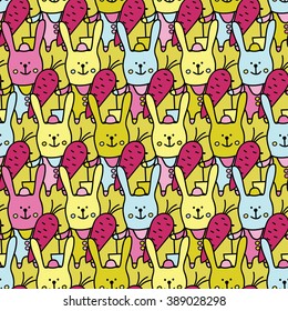 Seamless vector background with decorative rabbits. Print. Cloth design, wallpaper.