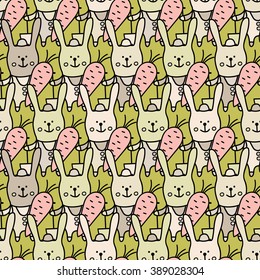 Seamless vector background with decorative rabbits. Print. Cloth design, wallpaper.