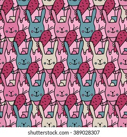 Seamless vector background with decorative rabbits. Print. Cloth design, wallpaper.