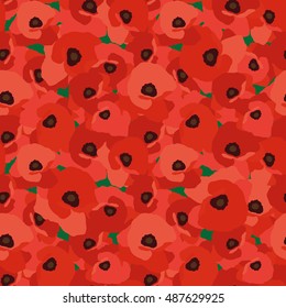 Seamless vector background with decorative red poppies. Print. Repeating background. Cloth design, wallpaper.