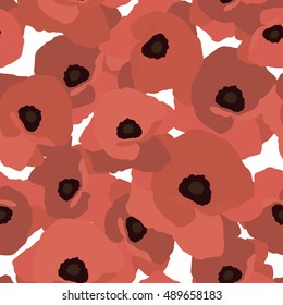 Seamless vector background with decorative red poppies. Print. Repeating background. Cloth design, wallpaper.