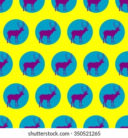 Seamless vector background with decorative reindeer in the style of Pop Art