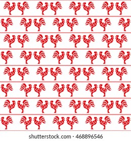 Seamless vector background with decorative roosters. Print. Cloth design, wallpaper.