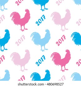 Seamless vector background with decorative roosters. Print. Cloth design, wallpaper.