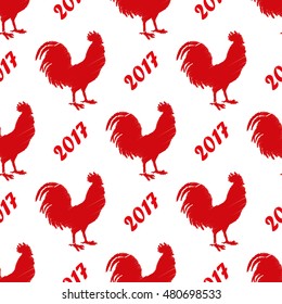 Seamless vector background with decorative roosters. Print. Cloth design, wallpaper.