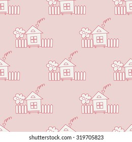 Seamless vector background with decorative rustic cabin
