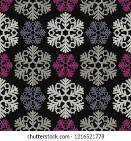 Seamless vector background with decorative snowflakes. Happy Winter! Can be used for wallpaper, textile, invitation card, wrapping, web page background.