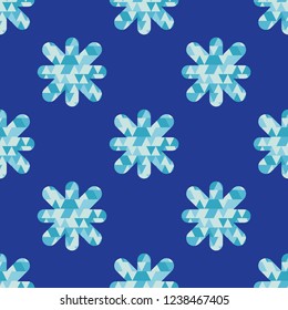 Seamless vector background with decorative snowflakes. Snowflake made of triangles. Merry Christmas! Can be used for wallpaper, textile, invitation card, wrapping, web page background.