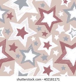 Seamless vector background with decorative stars. Print. Cloth design, wallpaper.