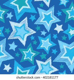 Seamless vector background with decorative stars. Print. Cloth design, wallpaper.