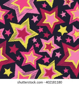 Seamless vector background with decorative stars. Print. Cloth design, wallpaper.