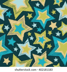 Seamless vector background with decorative stars. Print. Cloth design, wallpaper.