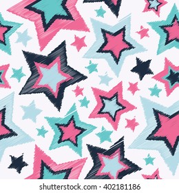 Seamless vector background with decorative stars. Print. Cloth design, wallpaper.