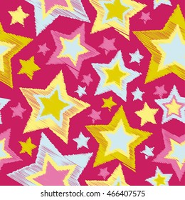 Seamless vector background with decorative stars. Print. Cloth design, wallpaper.