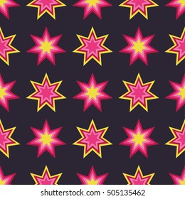 Seamless vector background with decorative stars. Print. Cloth design, wallpaper.