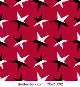 Seamless vector background with decorative stars. Scratches, grunge texture. Textile rapport.