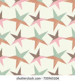 Seamless vector background with decorative stars. Scratches, grunge texture. Textile rapport.