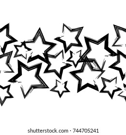 Seamless vector background with decorative stars. Black-and-white brushwork. Scratches texture. Textile rapport.
