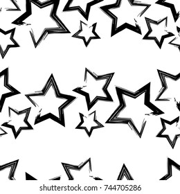 Seamless vector background with decorative stars. Black-and-white brushwork. Scratches texture. Textile rapport.
