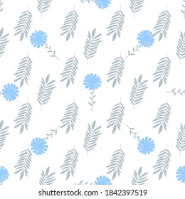 Fondo vectorial impecable. Textura decorativa. Patrón colorido con flores azules y hojas grises