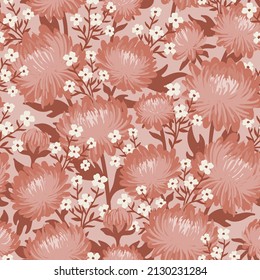 SEAMLESS VECTOR BACKGROUND WITH DELICATE RED PEONIES AND WHITE GYPSOPHILA