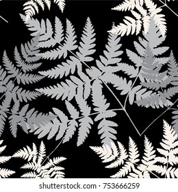 Seamless vector background with different fern leaves.