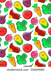 Seamless vector background with different vegetables. Great for restaurant menu backdrop, healthy food concept, juice bar illustration. Vegetarian colorful texture. 