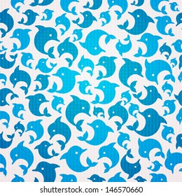 Seamless vector background with dolphins