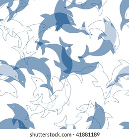 Seamless vector background with dolphins